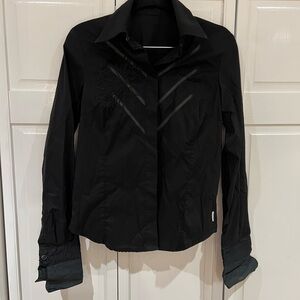 Versace Black Button Down Blouse with Flower Detail